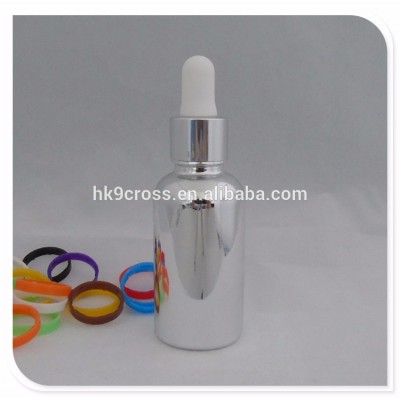 Wholesale Silver plated cosmetic packaging glass bottle 15ml 30ml with colorful cap