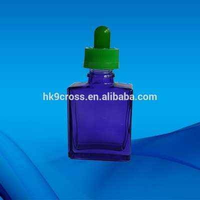 Dark blue flat square dropper glass bottle perfume 30ml with child proof cap